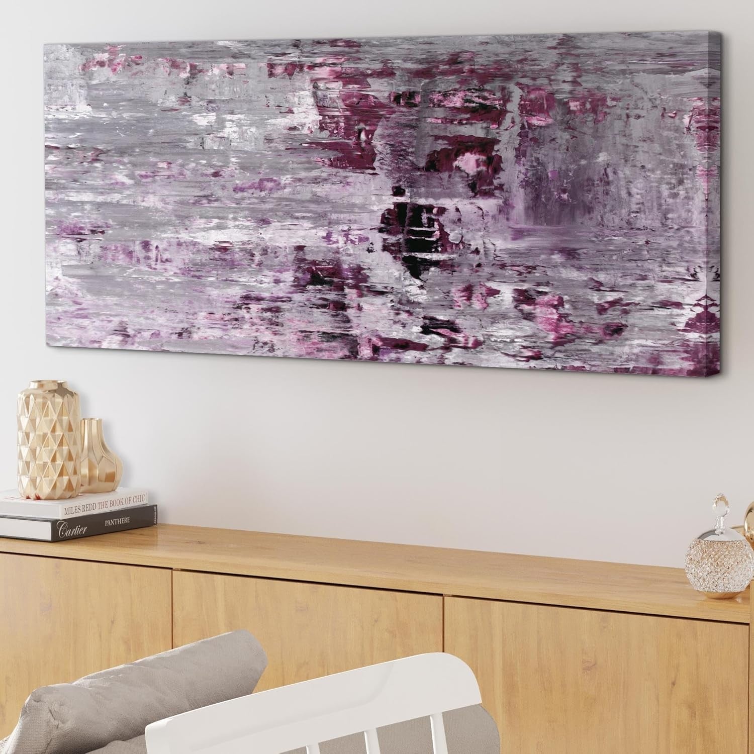 Large Abstract Plum Grey Canvas Wall Art 118x49cm Framed