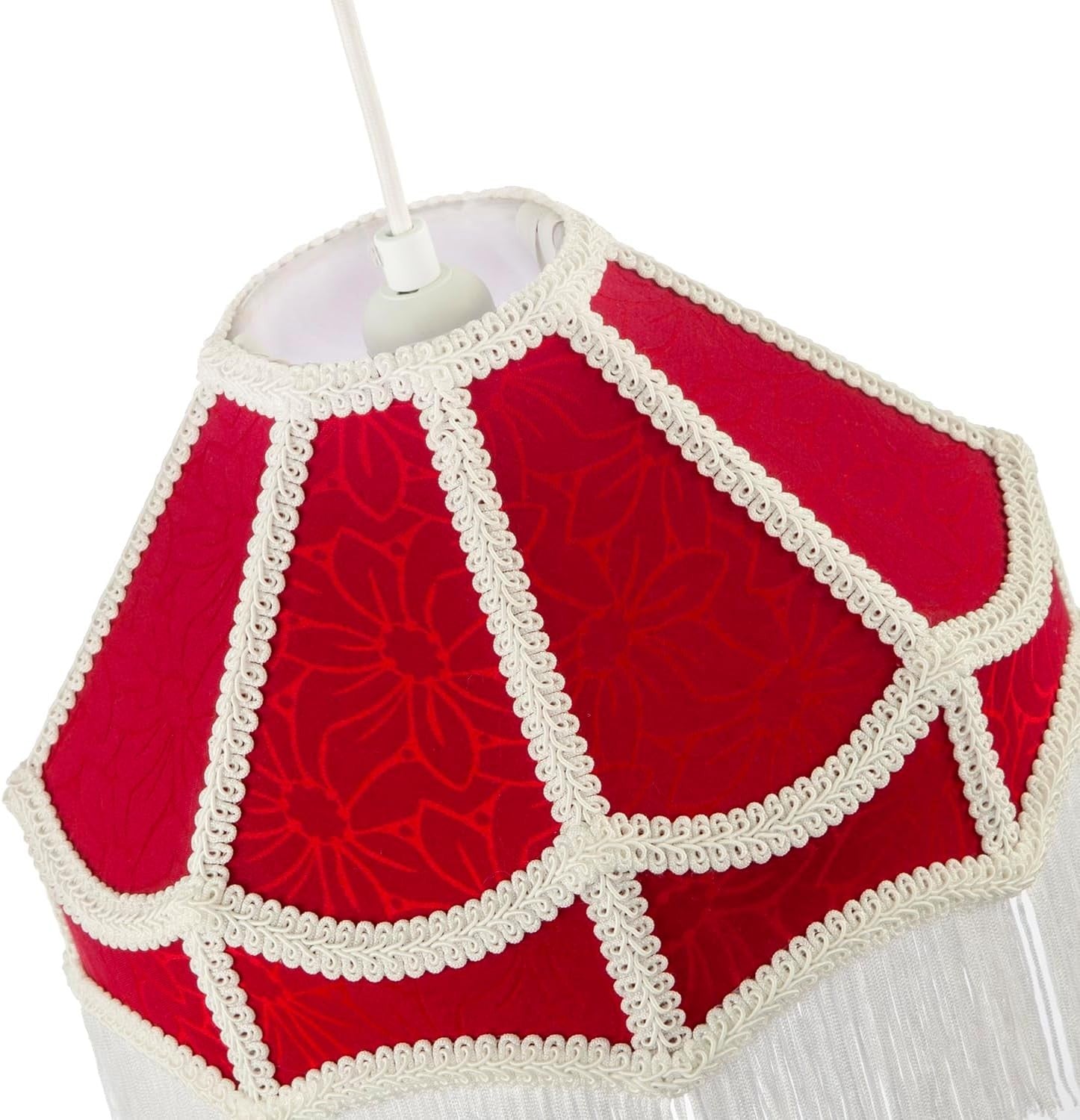 Victorian Empire Lampshade Burgundy Floral Tassels Pendant Table Lamp