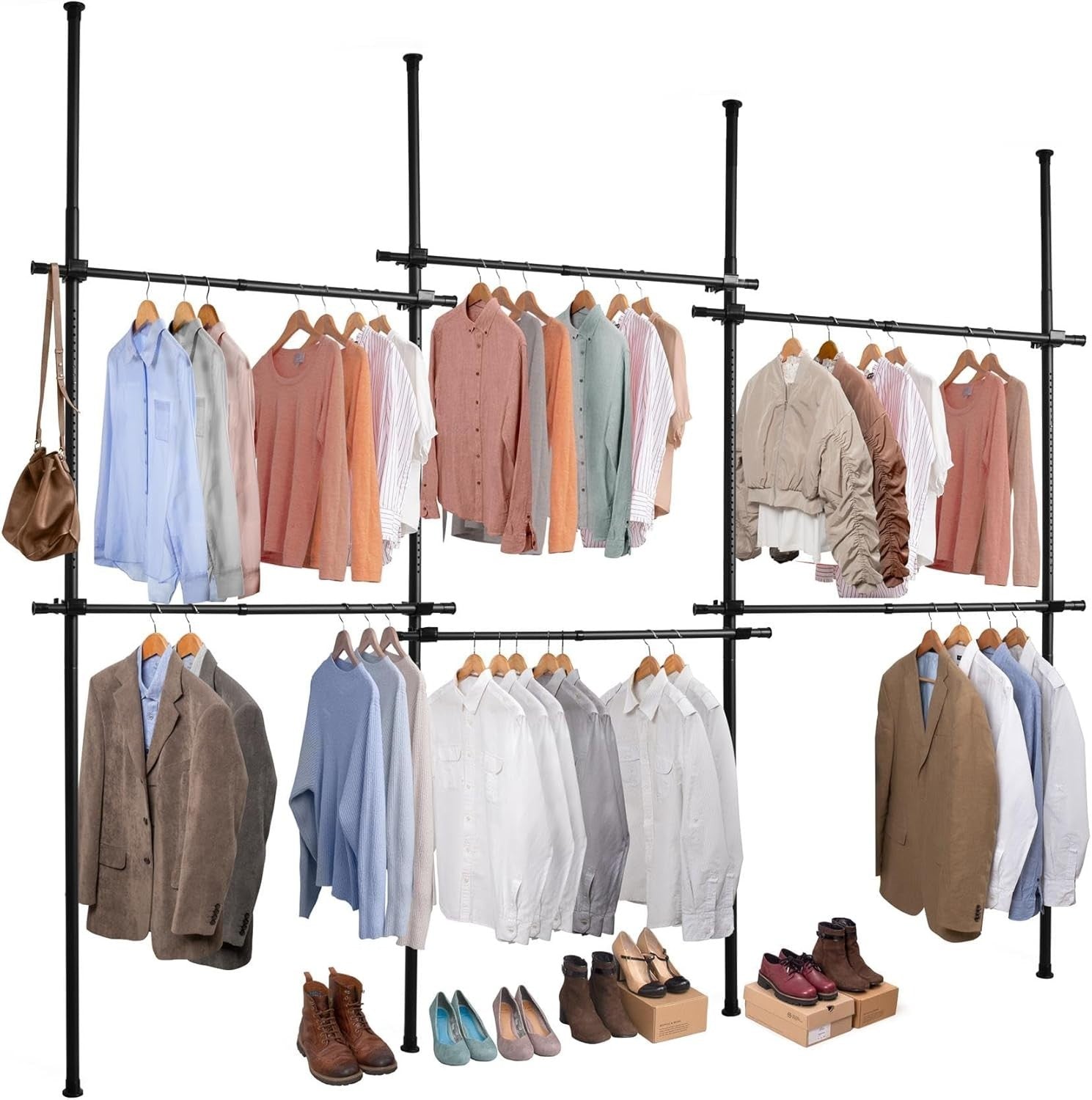 Triple Telescopic Adjustable Wardrobe Clothes Rail Black