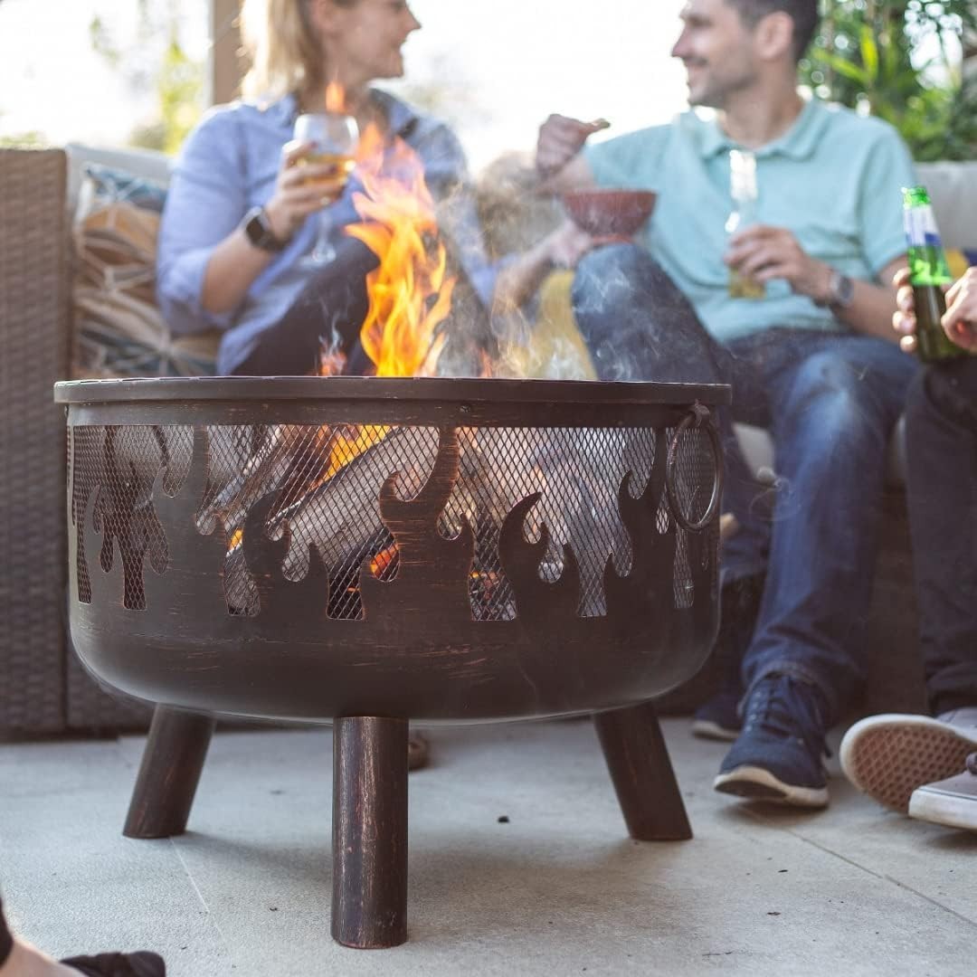 Outdoor Steel Firebowl Fire Pit with BBQ Grill 61cm Patio Heater Garden Heater