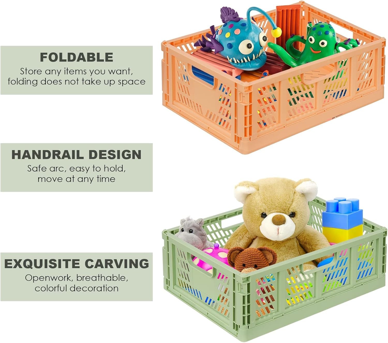 4x 13L Colorful Collapsible Storage Baskets 33.8x25.9x13cm