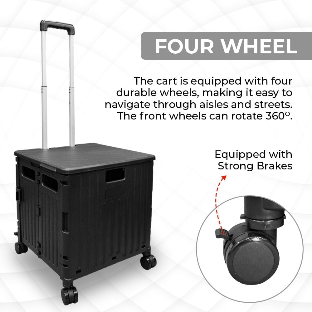 Berry 50L Foldable Shopping Trolley Cart 40kg Detachable Wheels Portable