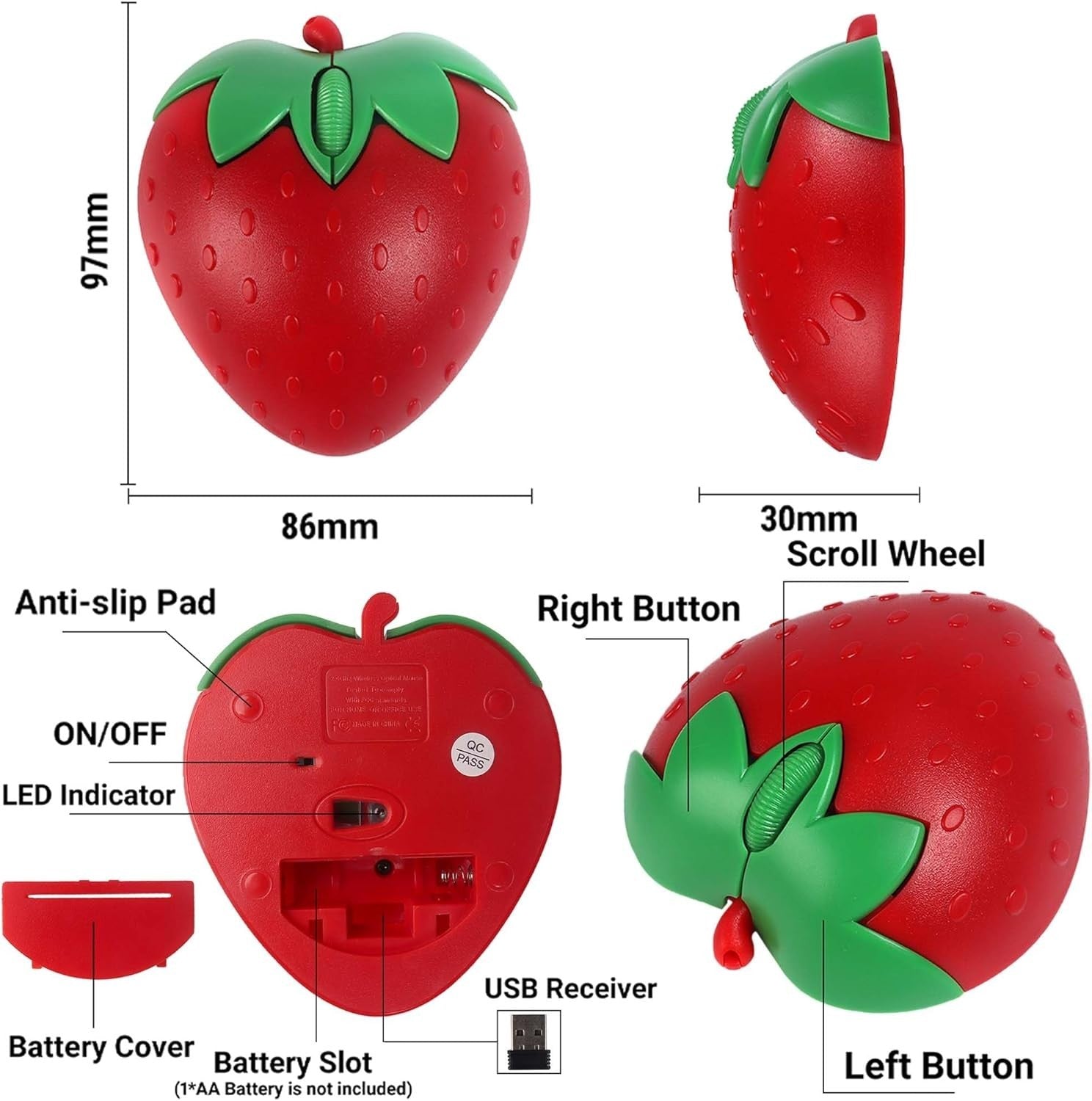 Wireless Bluetooth Mouse Cute Strawberry Dual Mode Silent 2.4G