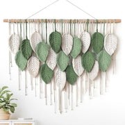 Large Boho Macrame Wall Hanging Leaf Woven Decor Beige