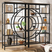 Geometric Industrial Bookshelf Set | 178cm Tall 8-Tier Open Display Shelves (2 P