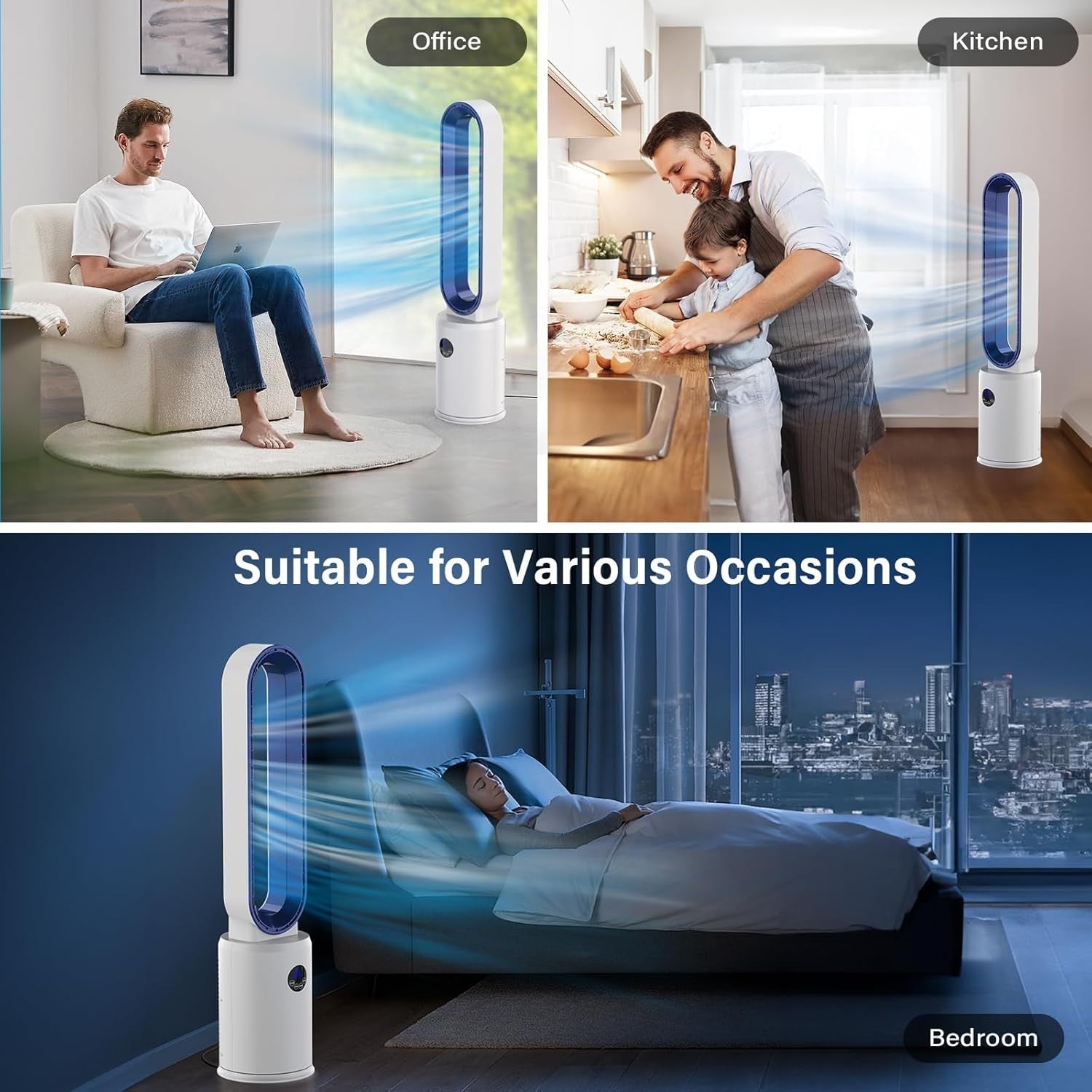 38-Inch Bladeless Tower Fan – 24-Speed Quiet Cooling w Remote LED Timer Display