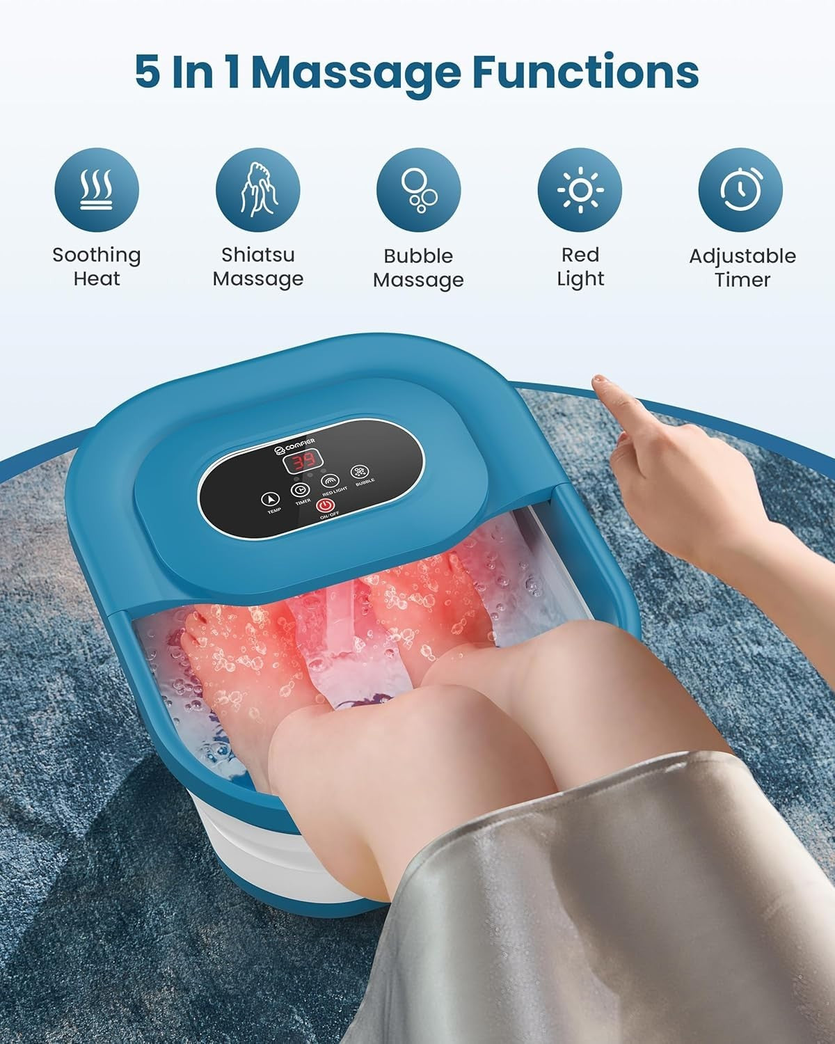 Electric Foot Bath Massager w/ Bubbles Heat Rollers Timer Foldable