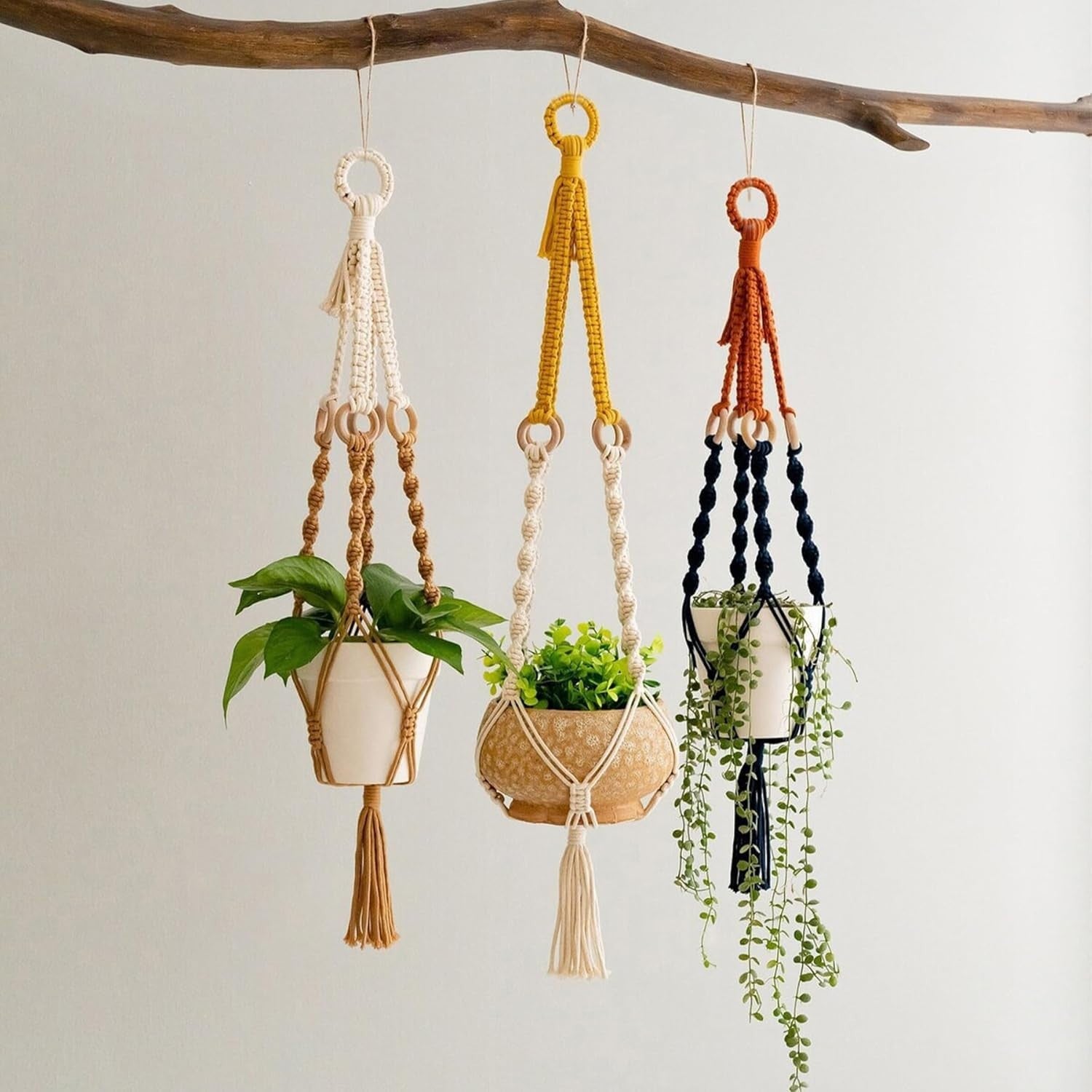 3pcs Yellow Macrame Plant Hanger Cotton Hanging Boho Planter