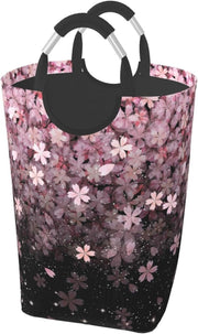 50L Cherry Blossom Laundry Basket Foldable Floral Hamper with Handles Pink