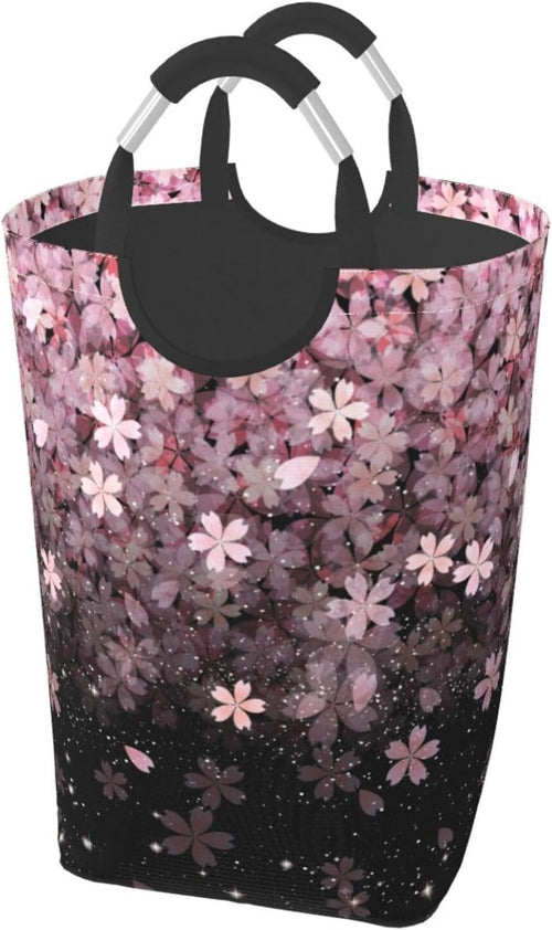 50L Cherry Blossom Laundry Basket Foldable Floral Hamper with Handles Pink