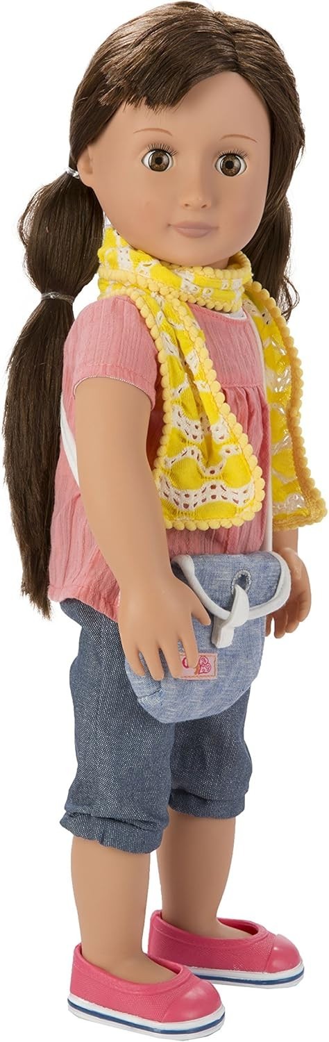 46cm Poshable Fashion Doll Brown Hair 2 Outfits Travel Accessories Set