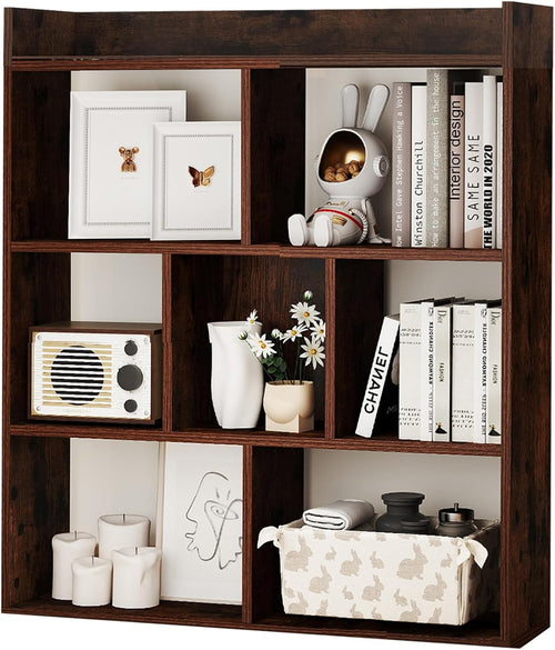 Coffee Brown 7-Cube Bookcase Tall Freestanding Storage Display Shelf 80×20×90cm