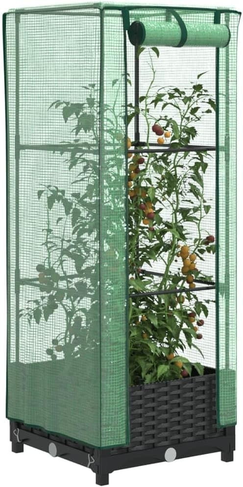 Raised Bed Planter with Greenhouse Cover 40x40x123cm | Rattan Look Black
