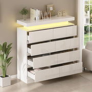 White High Gloss 8 Drawer Chest LED Light Modern Storage Cabinet
