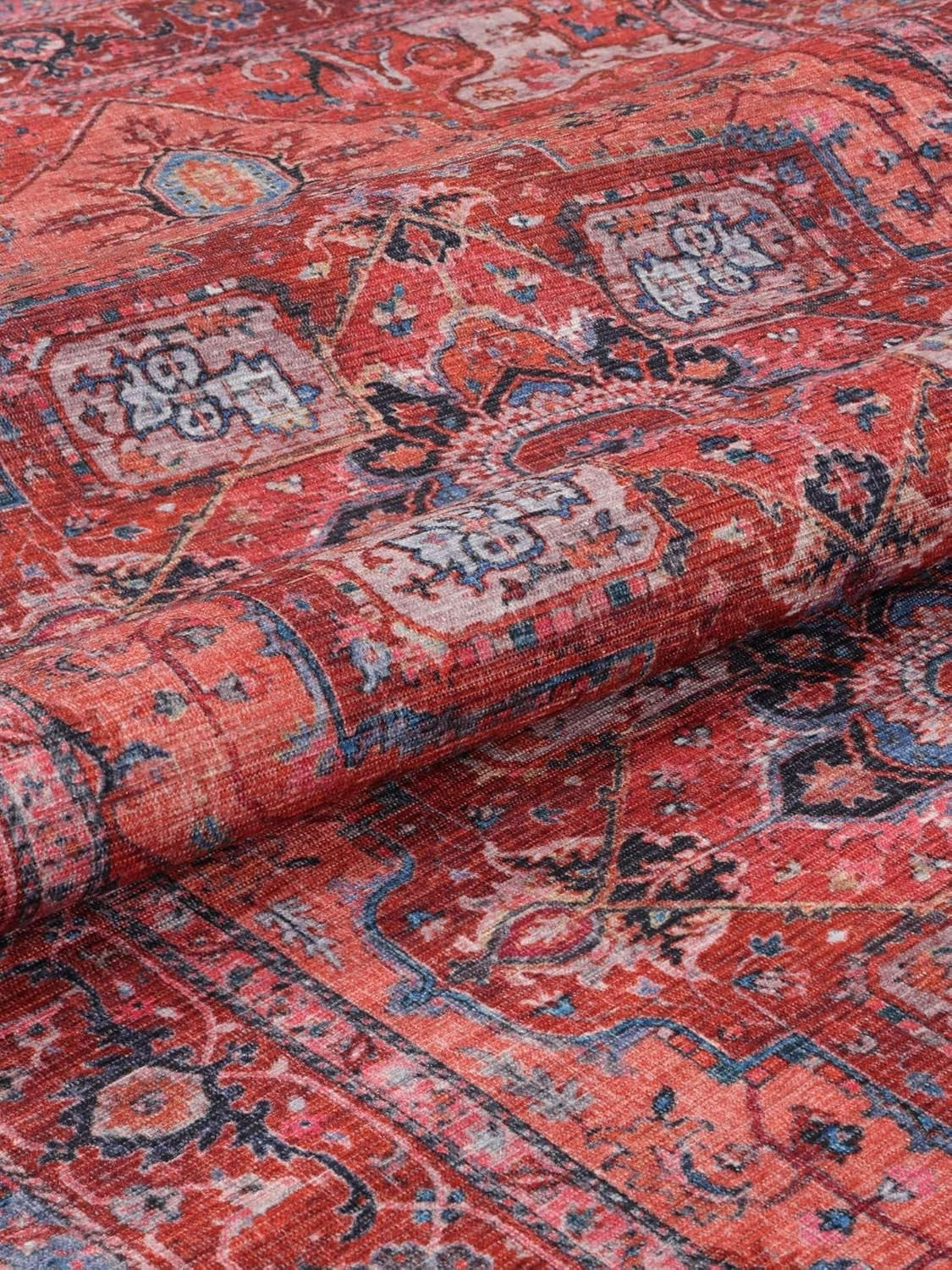 Large Oriental Area Rug 300x400cm Red Blue Low Pile Machine Washable