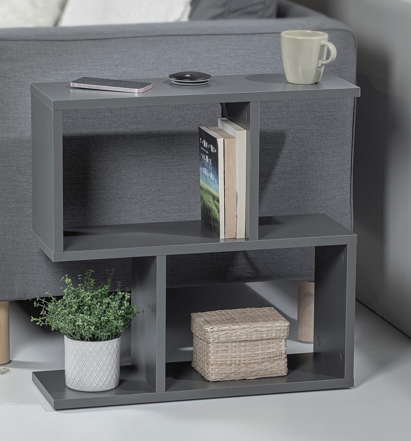 2-Tier Storage Side Table, End Table, Desk & Coffee Table, Anthracite 60x60