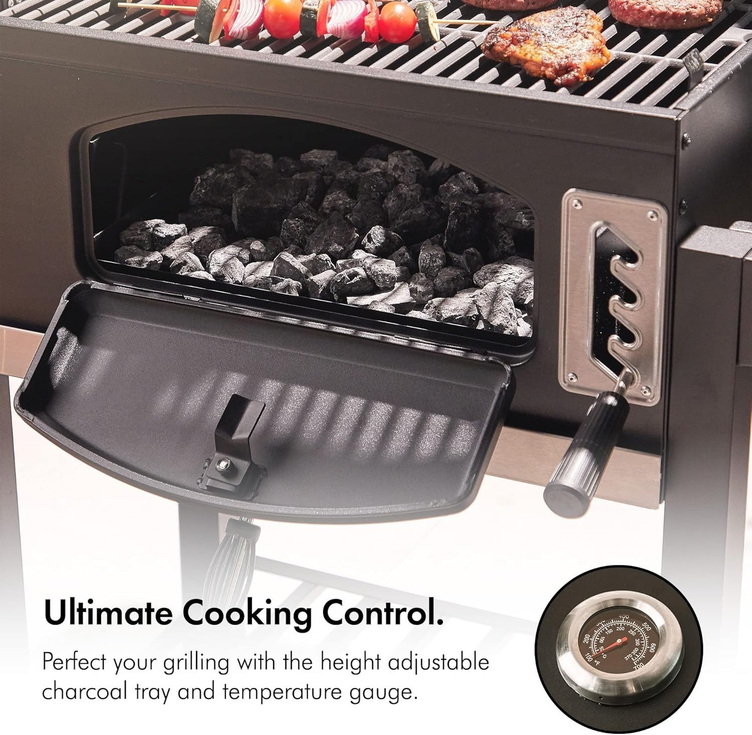 XL Charcoal BBQ Smoker with Adjustable Tray & Thermometer – Outdoor 2-in-1 Grill