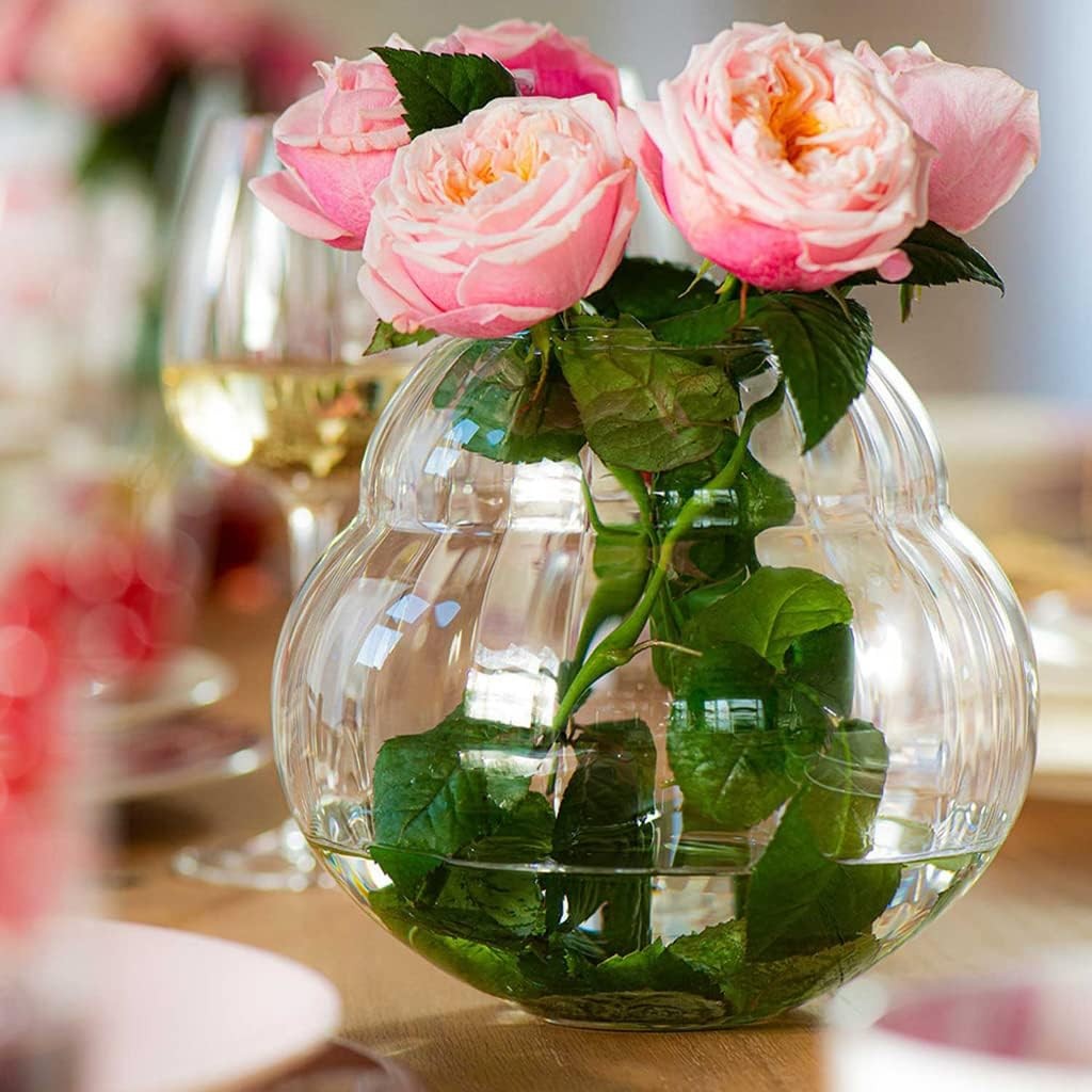 Crystal Glass Vase 17cm Round Modern Flower Vase Table Centrepiece Decor