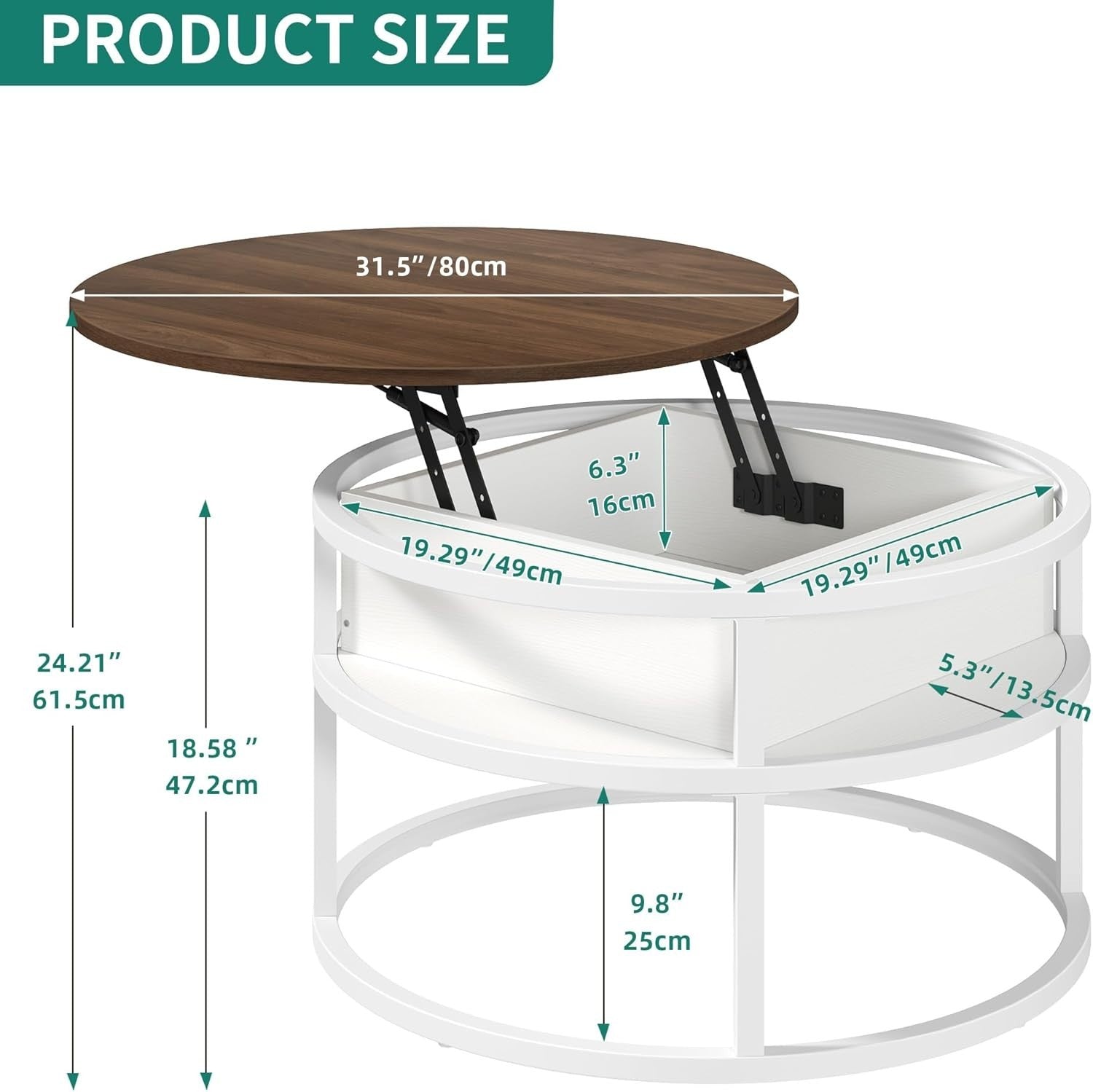 Lift Top Coffee Table Walnut White 80x80cm with Hidden Storage Shelves