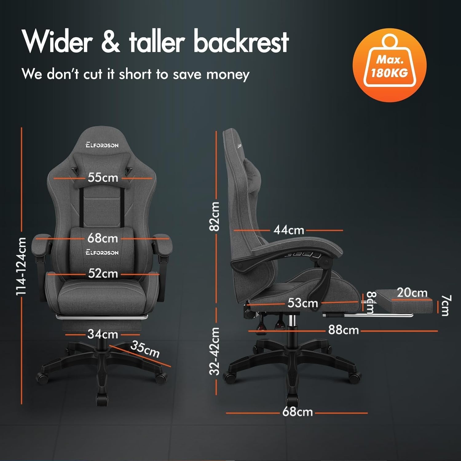 Gaming Chair w/ Massage Lumbar Reclining High Back & Footrest