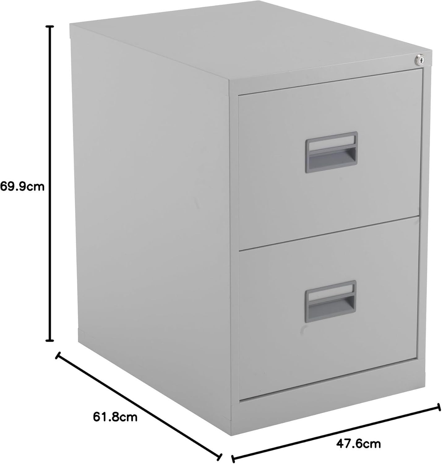 Grey Steel Filing Cabinet 2 Drawer Lockable Heavy Duty 70cm