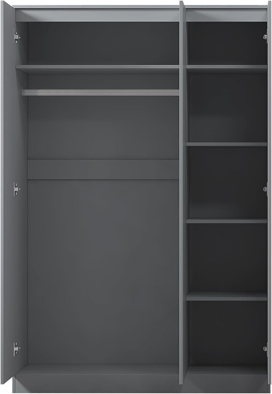 3 Door Grey Gloss Wardrobe with Hanging Rail & Shelves - 180cm x 120cm x 50cm