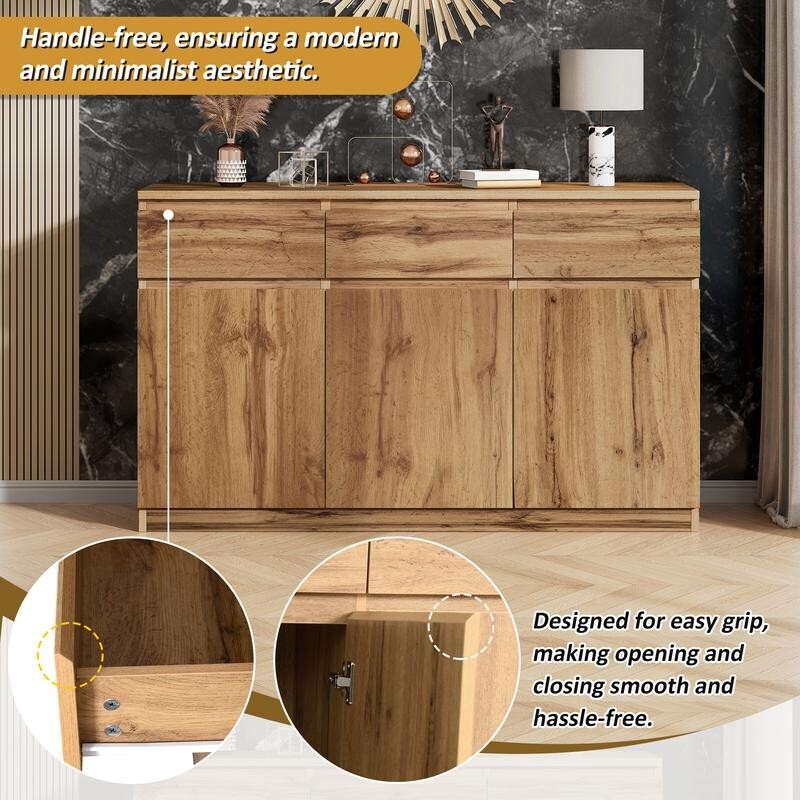 Oak Sideboard Buffet Cabinet with 3 Drawers 3 Doors Storage Unit 135cm