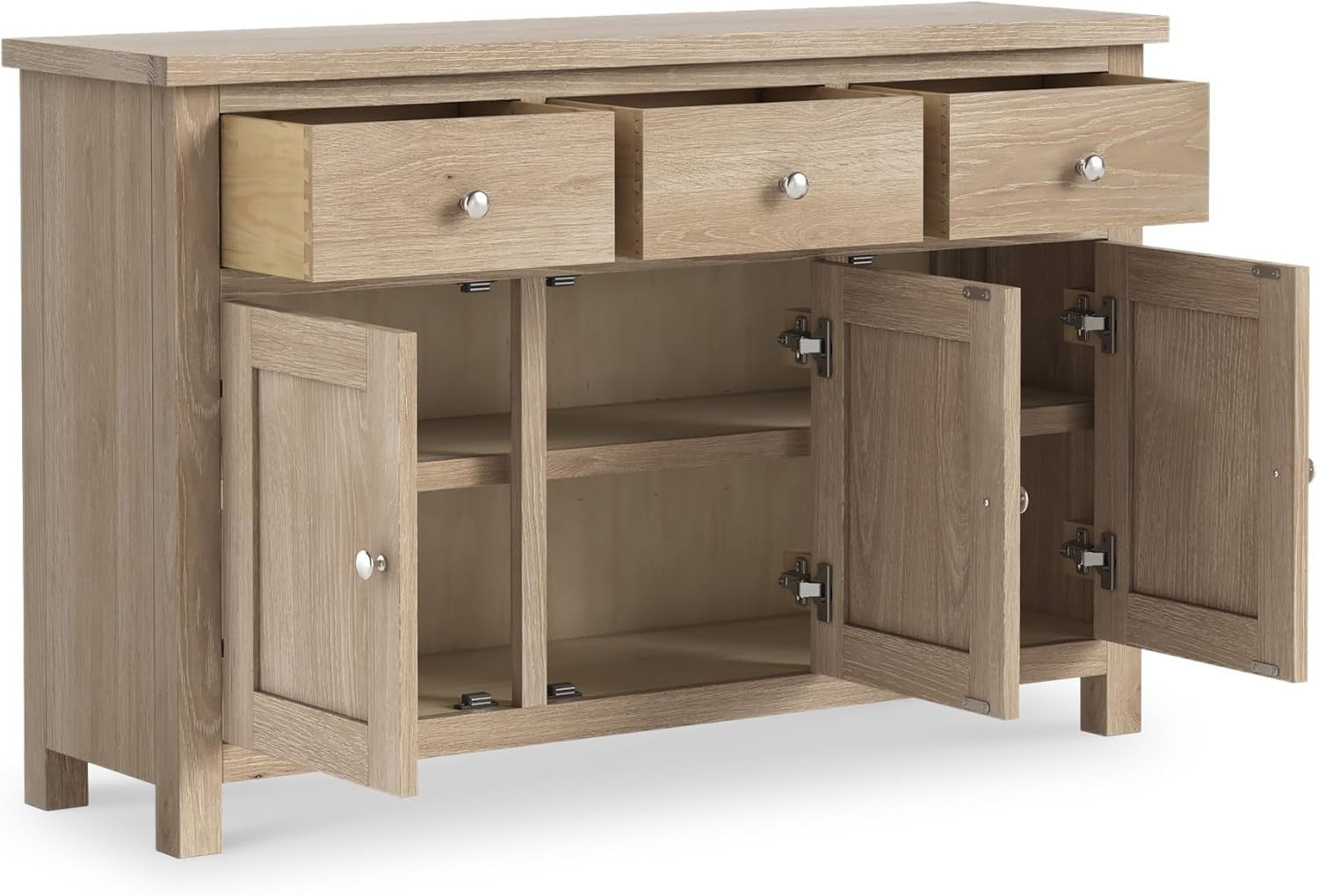 Large Washed Oak Sideboard Storage Cabinet 3 Drawer 3 Door Cupboard Shelf