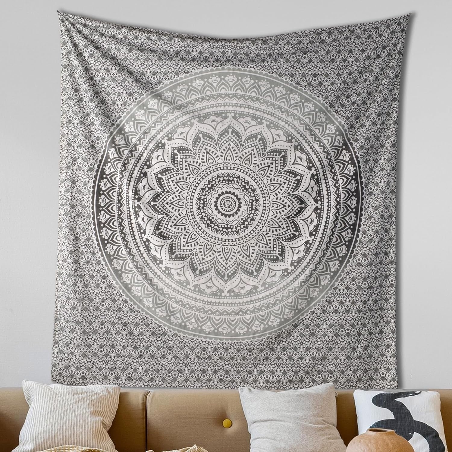 Hippie Mandala Wall Hanging Black White Boho Tapestry 85x90in