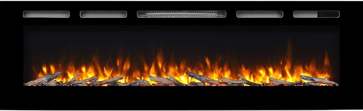 Programmable Recessed Electric Fireplace 68” | Remote, 3 Flame Modes, Timer