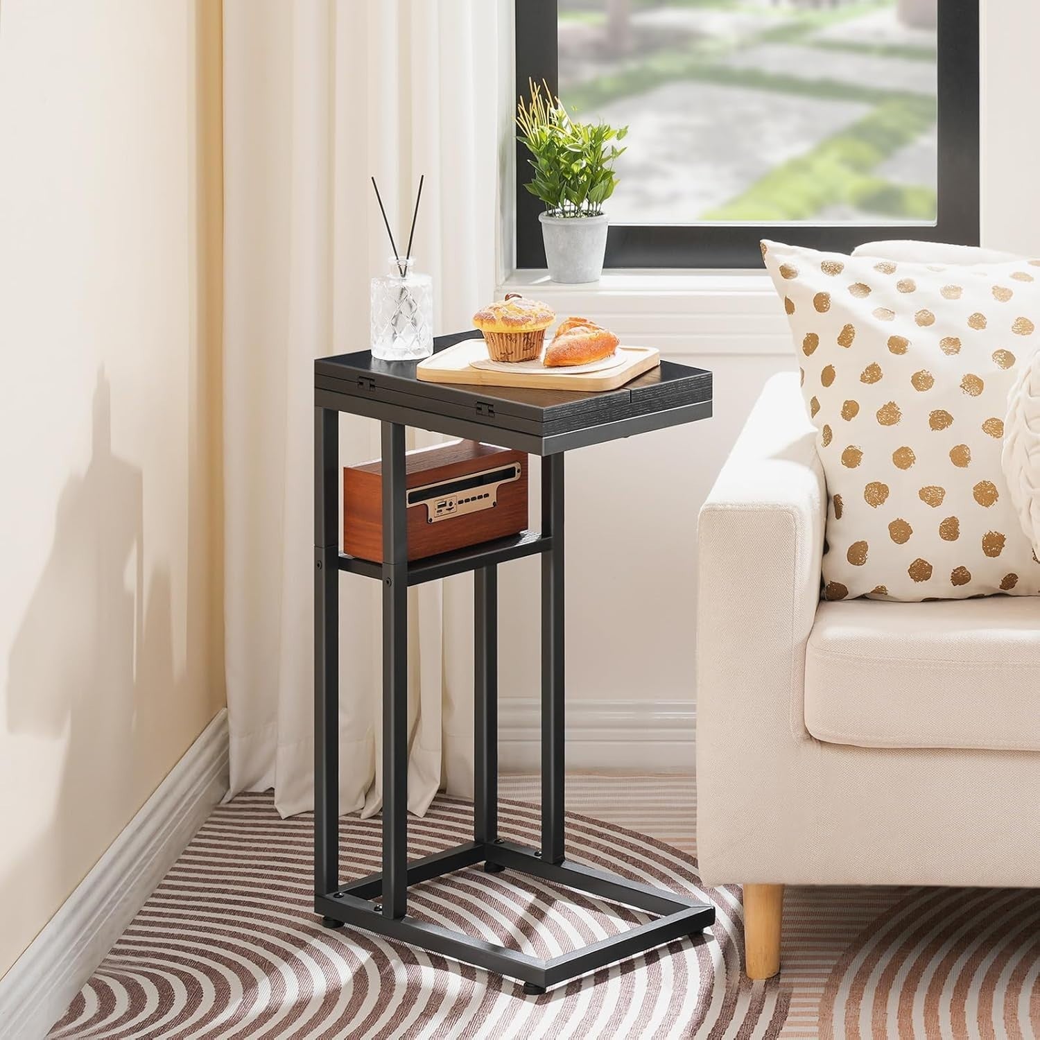 Foldable C-Shaped Side Table with Large Workspace – Laptop Snack Table