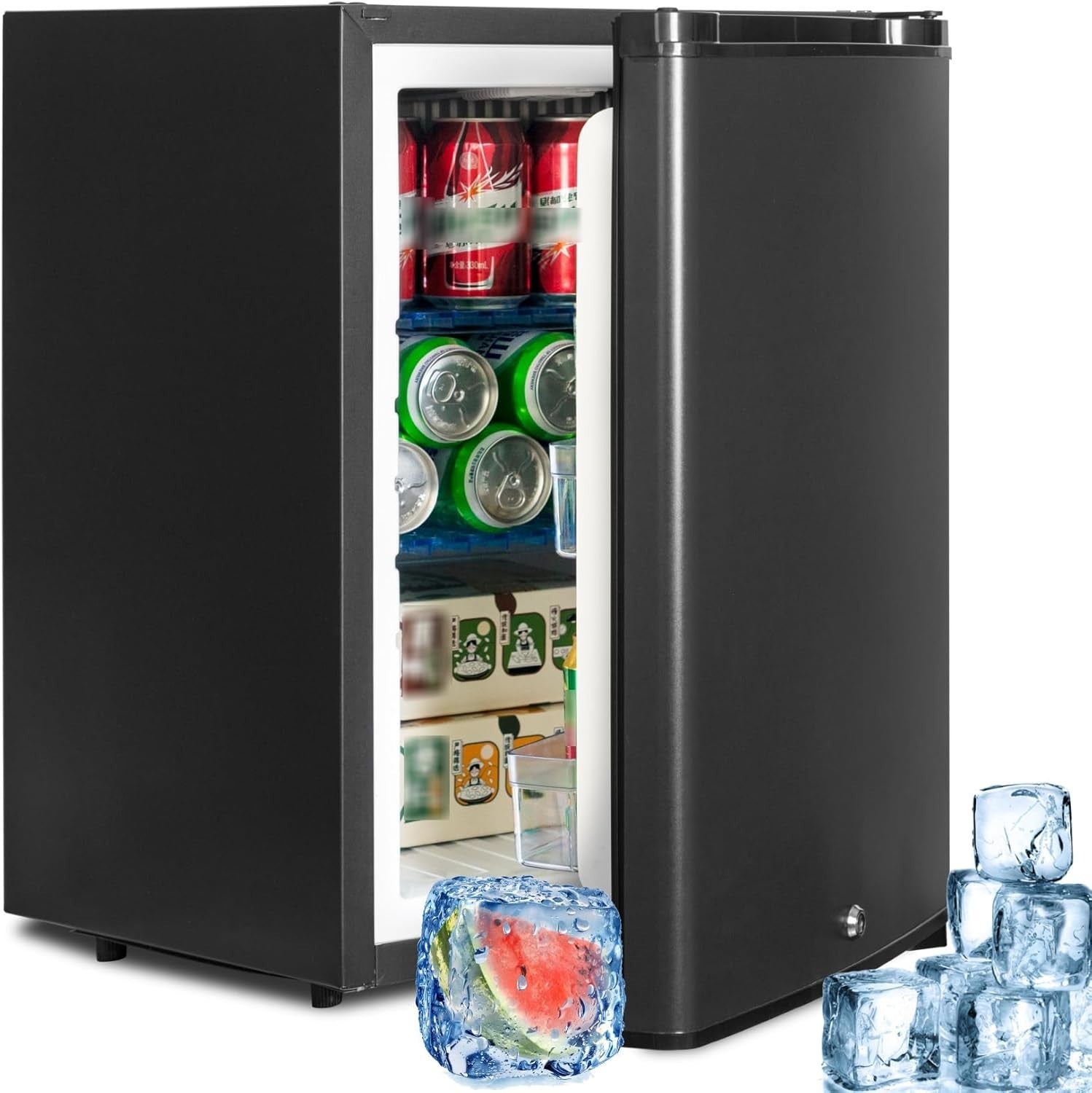 12V Mini Fridge 40L Campervan Portable Silent Black Lockable Reversible