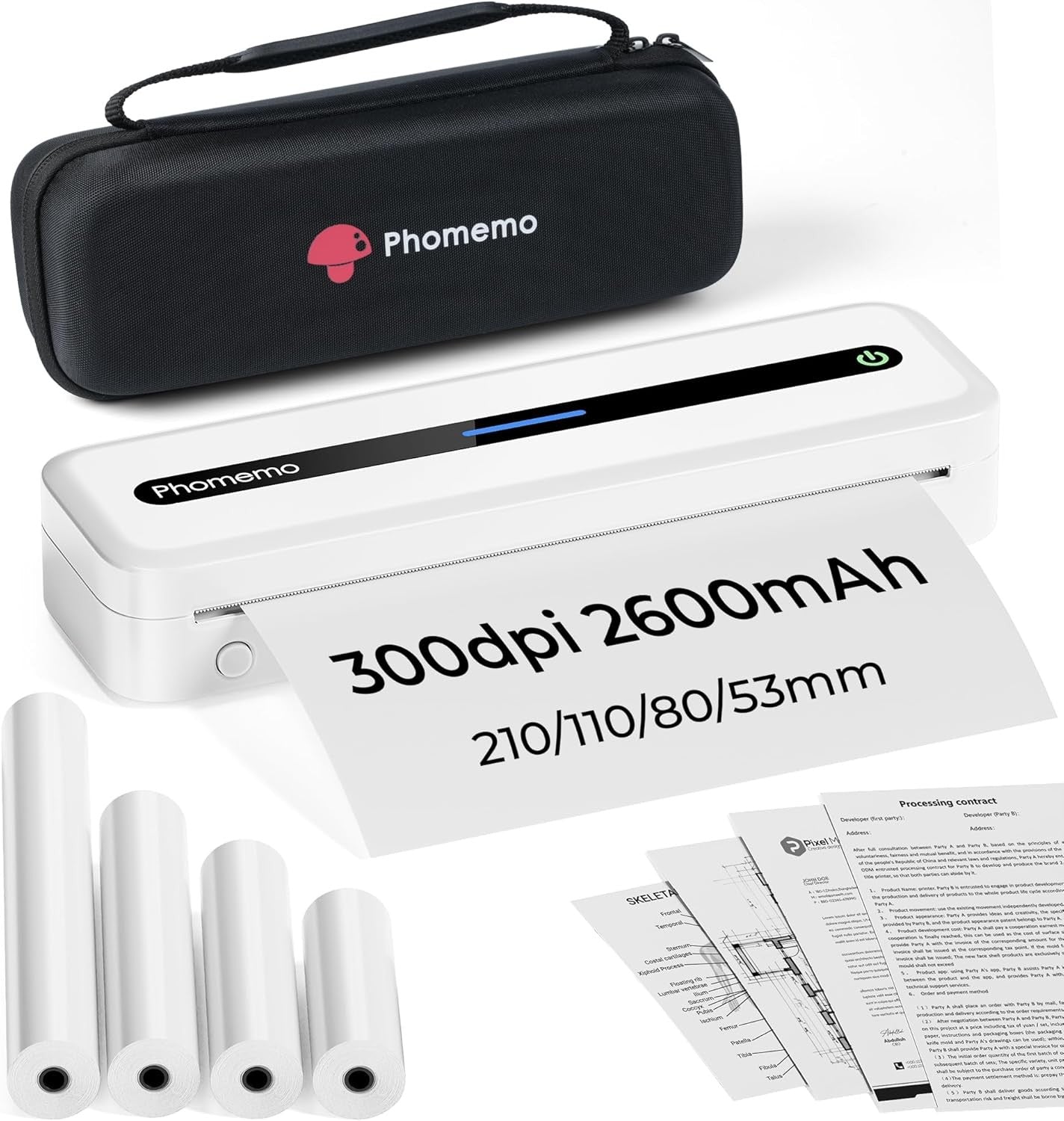 A4 Portable Thermal Printer 300DPI Bluetooth 2600mAh