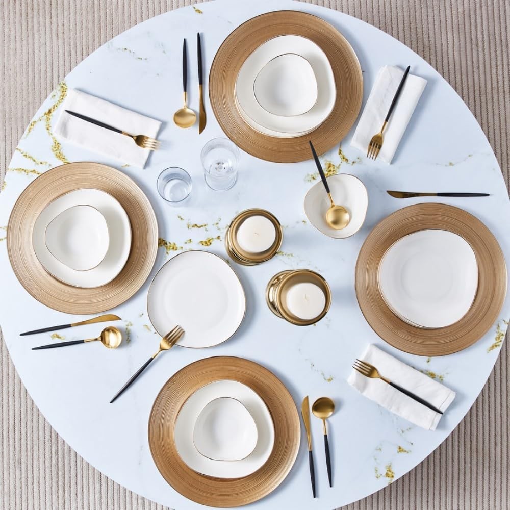 12pc Porcelain Dinner Set White Gold Plates Bowls Modern Tableware
