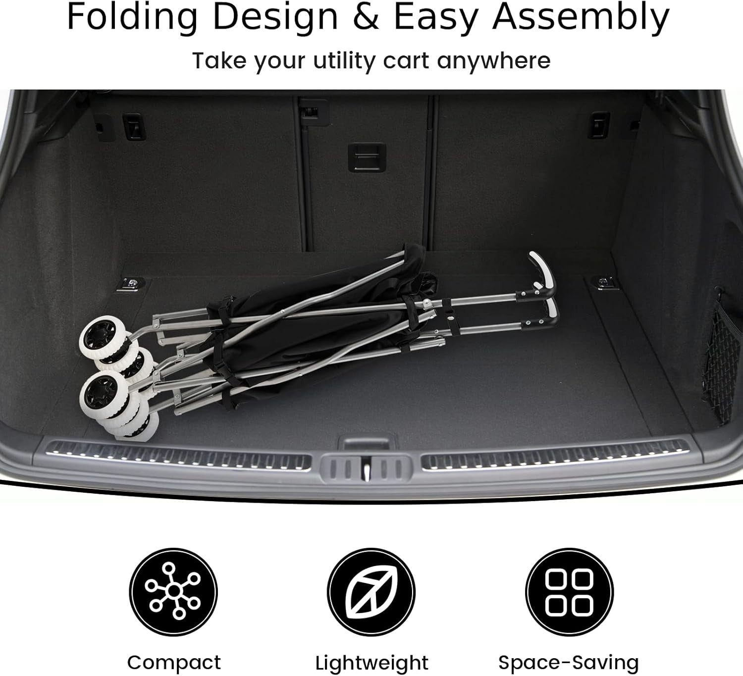 90L Folding 8-Wheel Utility Shopping Cart Trolley Lightweight Black