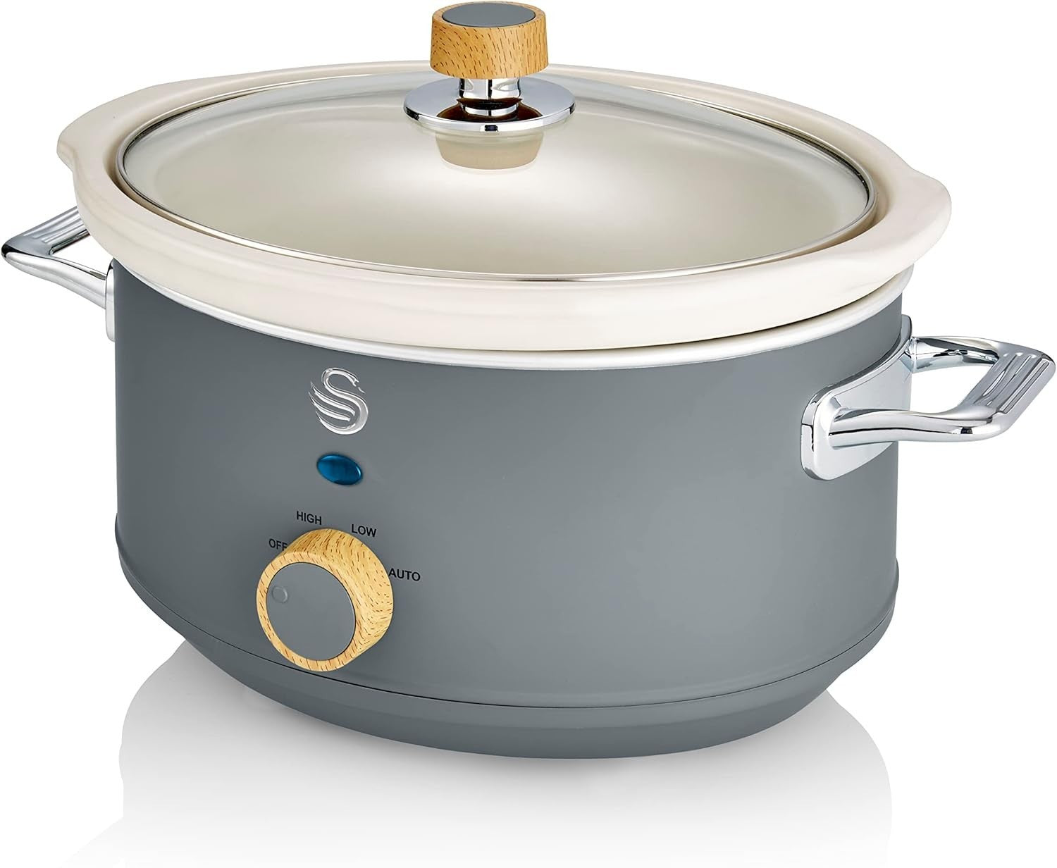 3.5L Ceramic Slow Cooker 3 Temp Settings Warm Function Non-Stick Pot Grey