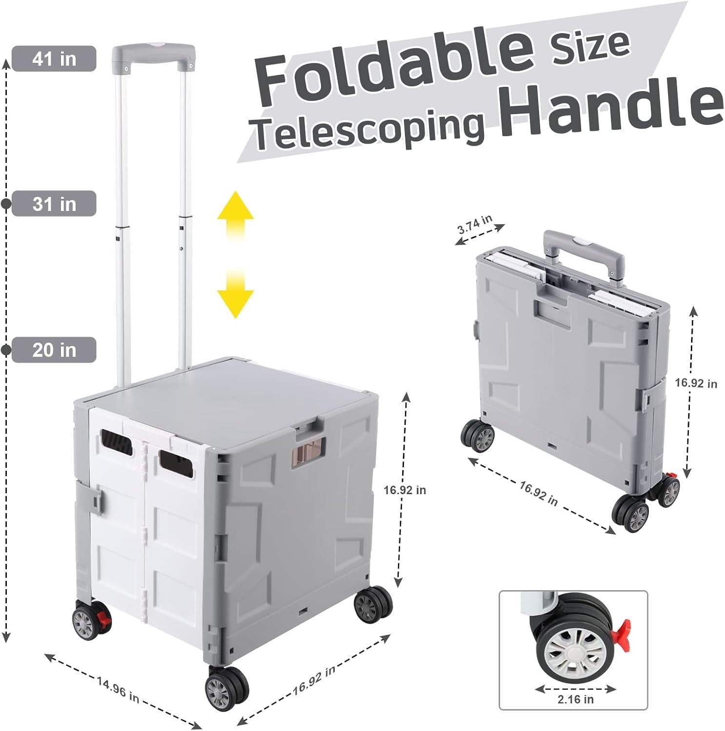 Foldable Grocery Trolley Cart 50Kg Portable Storage Box w/ Lid Grey