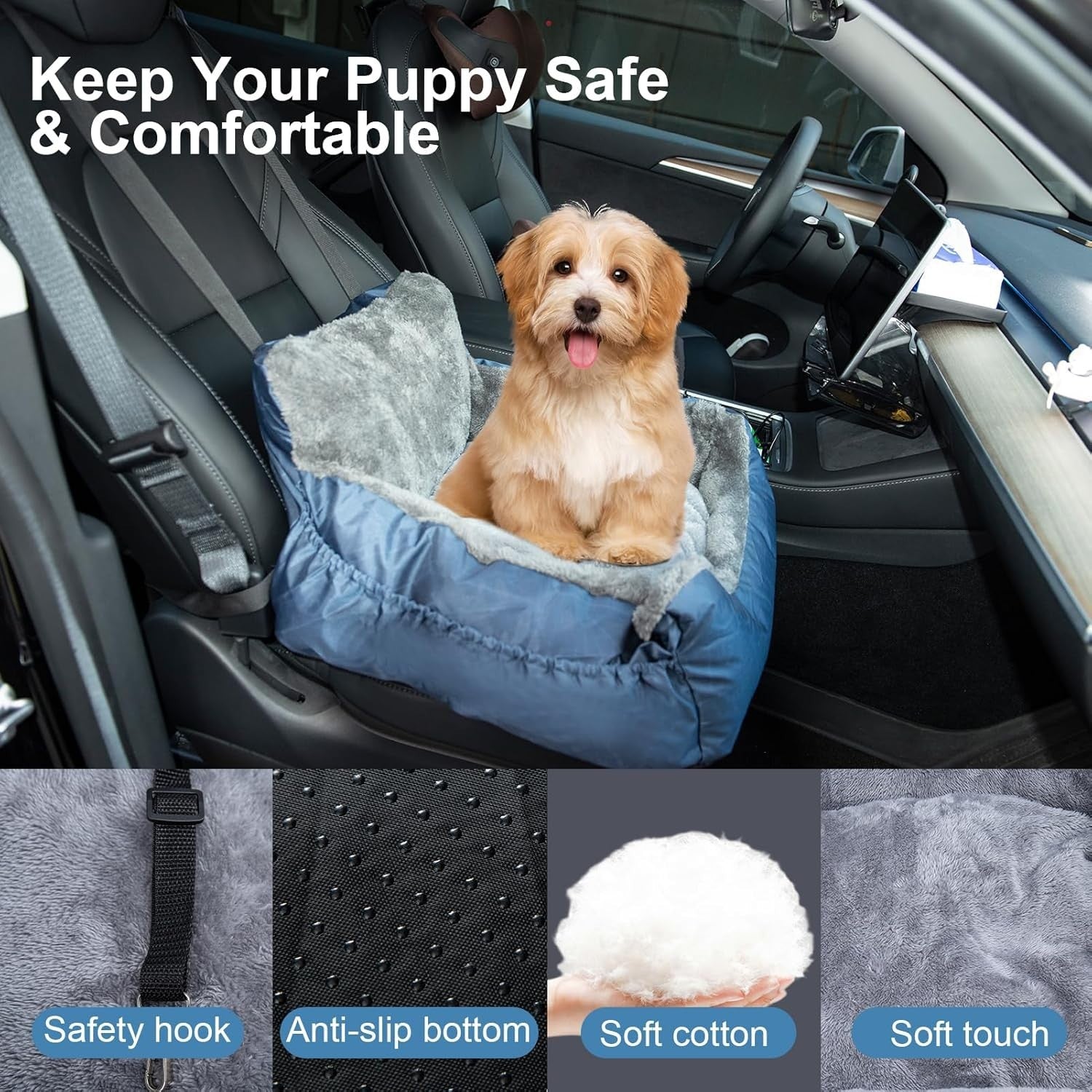 Plush Dog Car Seat Small Pet Travel Bed Safety Leash Non Slip 50cm