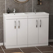 1200mm Gloss White Double Basin Vanity Unit – 4 Door Bathroom Sink Cabinet