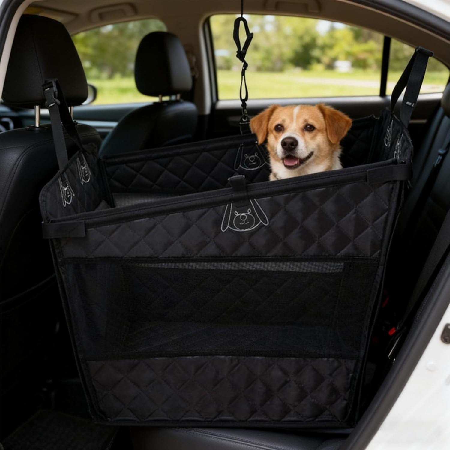 Waterproof Dog Car Seat Hard Bottom Pet Booster Bed Large Dogs Black