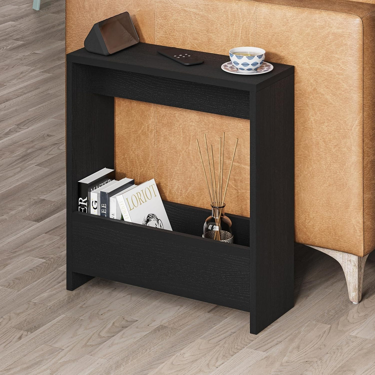 2-Tier Side Table with Storage & Magazine Rack, 55x20x60cm