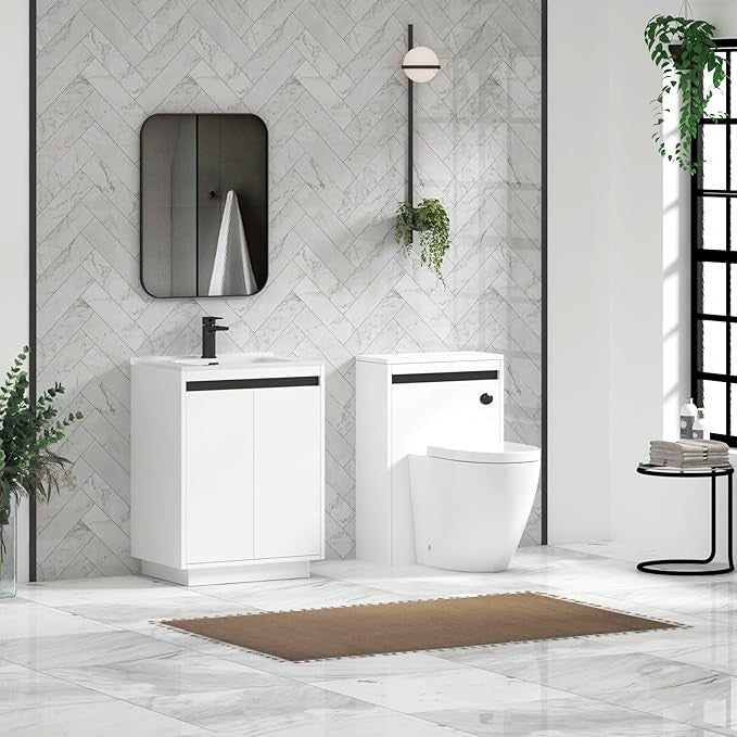 600mm Matte White Floor Standing Vanity Unit with Basin Sink 2 Door Cabinet