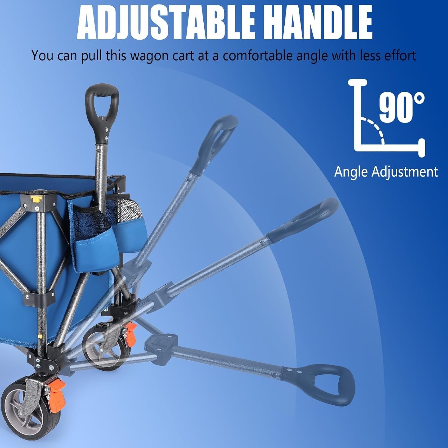 Blue 140L Heavy Duty Folding Wagon 130kg Trolley 14.5cm Wide Wheel Cart w/ Brake