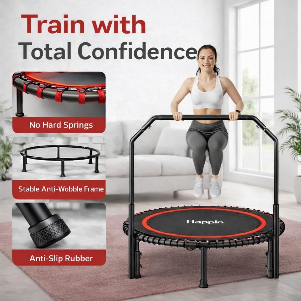 Red 40in Foldable Exercise Rebounder Quiet Indoor Trampoline 220LB