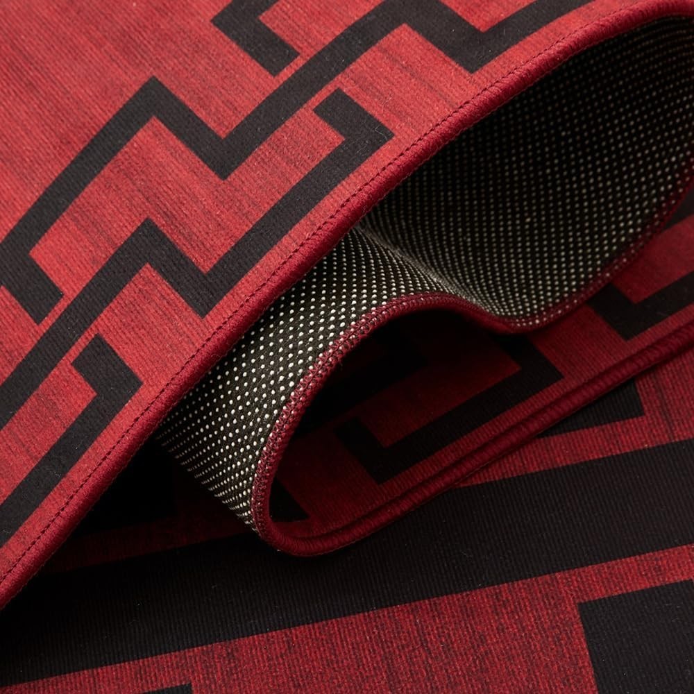 Red Runner Rug 80x300cm Greek Key Design Soft Touch Non-Slip Hallway Carpet