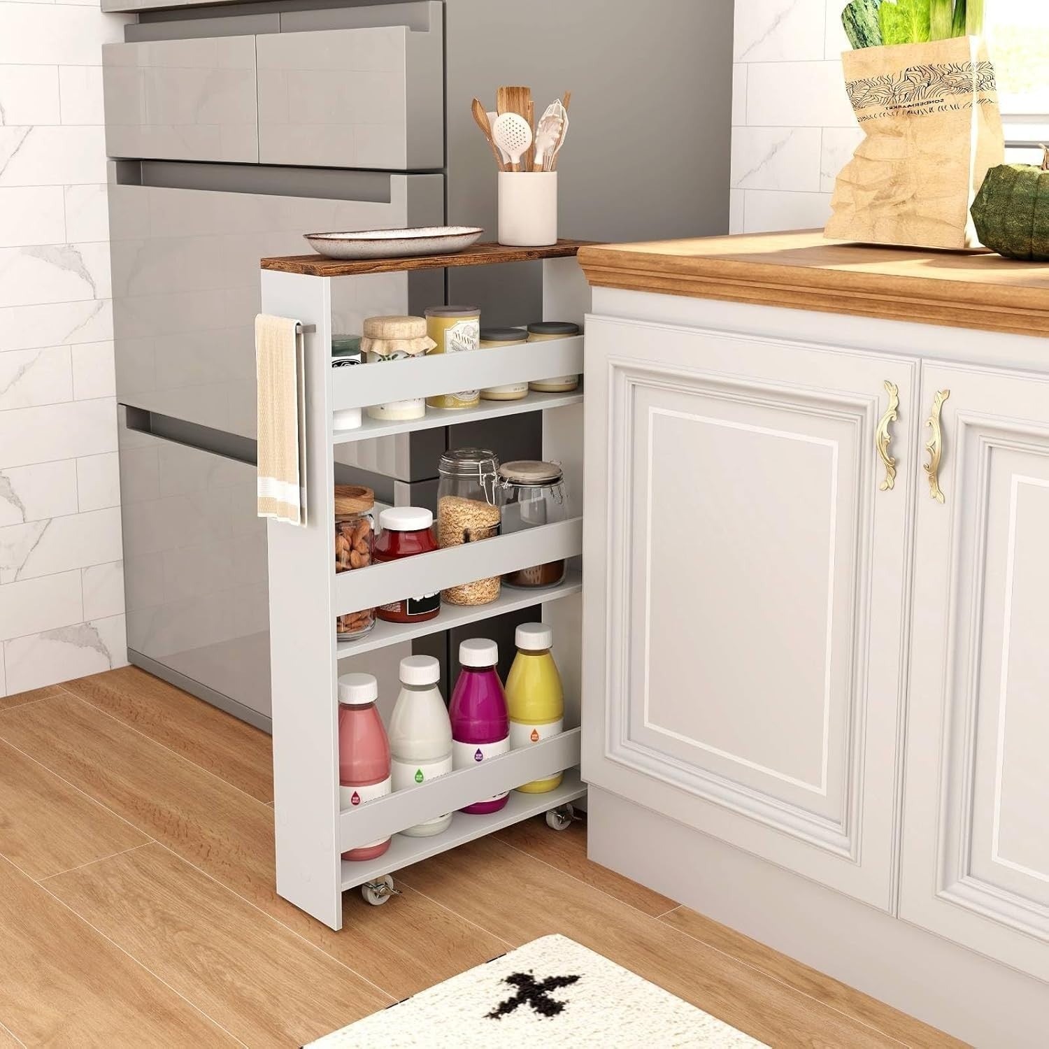 13cm Slim Slide Out Kitchen Storage Trolley 4 Tier Cart