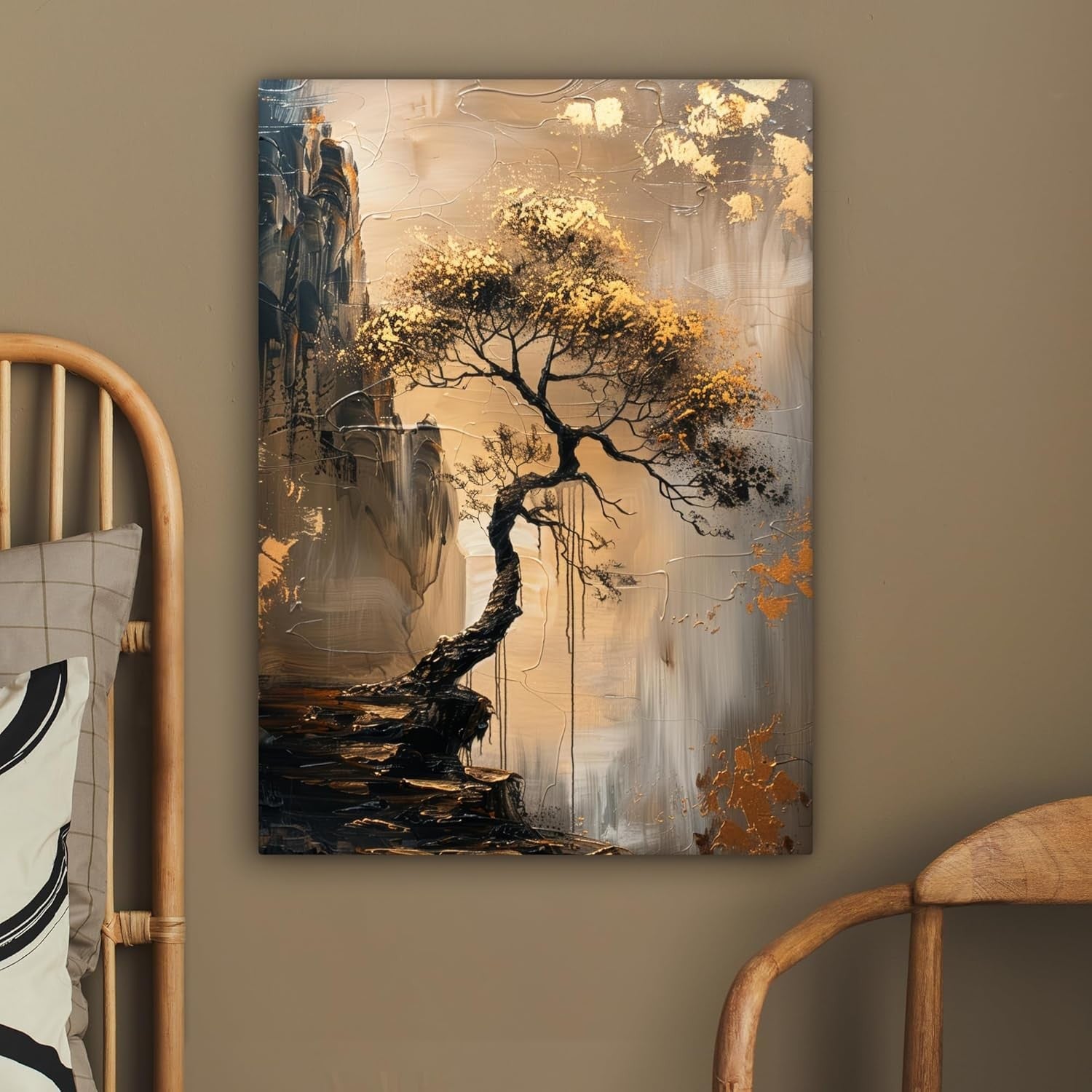 Large Framed Canvas Wall Art 50x70cm Gold Tree Abstract