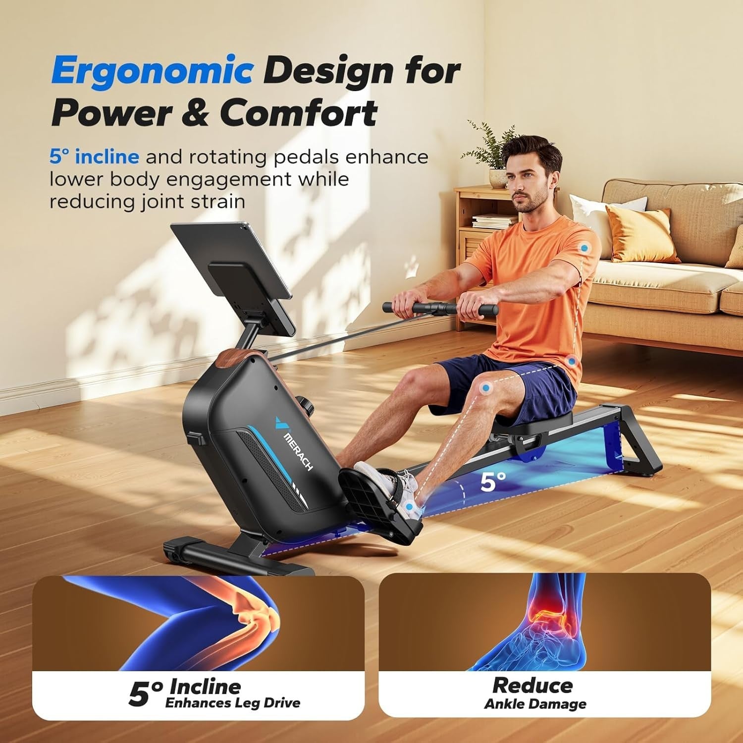 Foldable Magnetic Rowing Machine 40KG Resistance 130cm Rail App Smart Home Rower