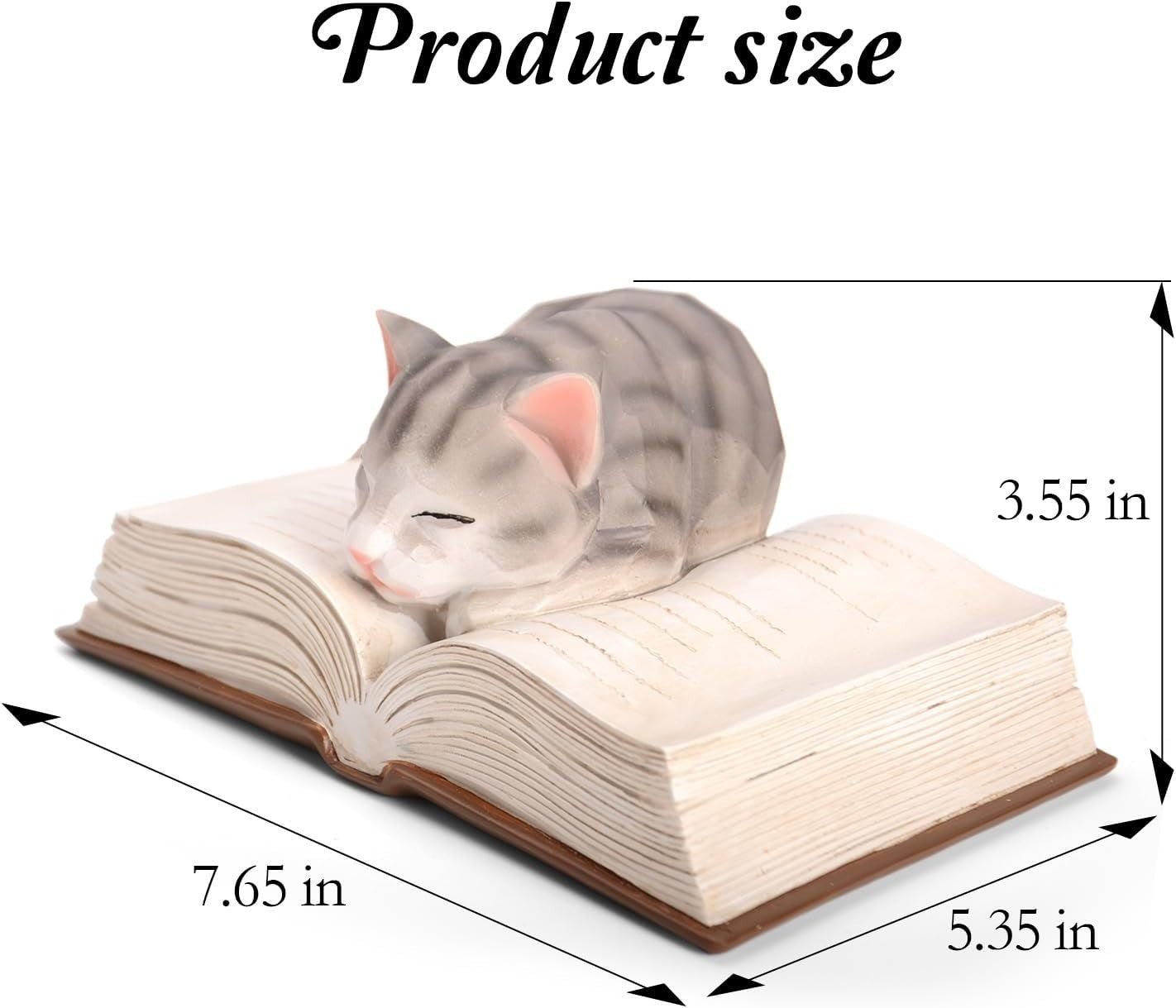 Sleeping Cat Figurine on Book with Bookmark | Cute Cat Lover Gift Home Decor
