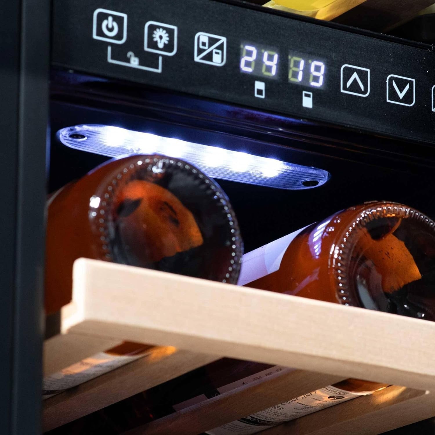 30cm Built In Wine Cooler 17 Bottle Dual Zone Touch Control Glass Door